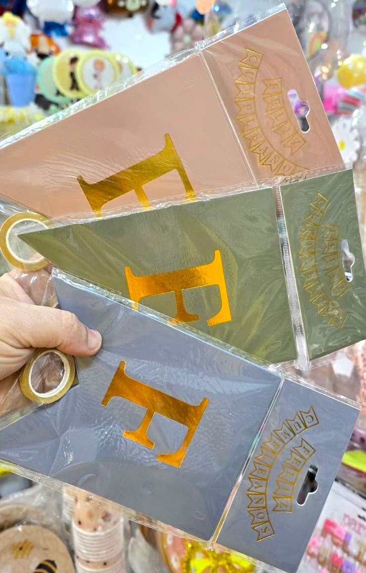 Banderin Feliz Cumplea Os Stamping Dorado Colores Vintage Nude Verde