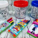 TAZA DE PLASTICO PARA PINTAR CON CAJITA DE LAPICES TODO PERSONALIZADO