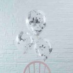 Set de Globos Confetti Plateado  Metalizado  x 5 Unidades 12 Pulgadas.