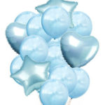 Set de Globos Celeste  Corazon Estrellas Metalizados y Latex 12 Pulgadas Importados x 14 Unidades