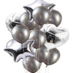 Set de Globos Plateado  Corazon Estrellas Metalizados y Latex 12 Pulgadas Importados x 14 Unidades