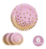 Plato Rosa Lunares Dorados  Polipapel de 17 cm Por 6 Unidades - Imagen 2