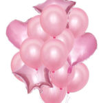 Set de Globos Rosa Corazon Estrellas Metalizados y Latex 12 Pulgadas Importados x 14 Unidades