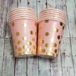 Vaso de Polipapel  Rosa Lunares Dorados  x 6 Unidades