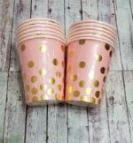 Vaso de Polipapel  Rosa Lunares Dorados  x 6 Unidades