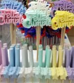 Combo DecoTortas Pastel. Feliz Cumpleaños + Bengala + 2 Estrellitas. Mismo Color Patel - Imagen 2