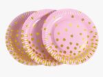 Plato Rosa Lunares Dorados  Polipapel de 17 cm Por 6 Unidades