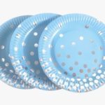 Plato Celeste  Lunares Plateados  Polipapel de 17 cm Por 6 Unidades