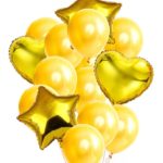 Set de Globos Dorado Corazon Estrellas Metalizados y Latex 12 Pulgadas Importados x 14 Unidades