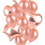 Set de Globos Rosa Gold  Corazon Estrellas Metalizados y Latex 12 Pulgadas Importados x 14 Unidades