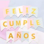 Banderin Feliz Cumple Multicolor Pasteles. Stamping Dorado