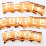 Banderin Feliz Cumpleaños Fondo Gold Rose  Letra Dorada