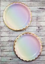 Platos Polipapel Degrade Pastel Borde Dorado x 8