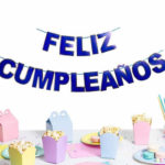 Banderin Feliz Cumpleaños Troquelado Amarillo Borde Dorado