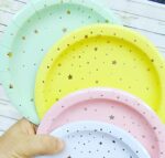 Platos Polipapel Pasteles con Estrellas Doradas o Plateadas Segun Color x 10. - Imagen 2