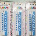 Velas Largas Impresas Celeste Lunares Rayas y Plateadas x 10