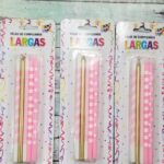 Velas Largas Impresas Rosas Lunares Rayas y Doradas x 10