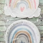 Platos Polipapel con Stamping Plata ARCOIRIS NORDICOS Celeste o Rosas. Por 8 Unidades