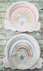 Platos Polipapel con Stamping Plata ARCOIRIS NORDICOS Celeste o Rosas. Por 8 Unidades