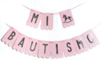 Banderin Stamping Plata MI BAUTISMO en Rosa o Celeste