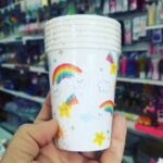 Vasos de Polipapel  ARCO IRIS Y NUBES  x 6 Unidades. Stamping Plata.