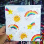 Servilletas ARCO IRIS Y NUBES x 12. Con Stamping Plata.