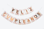 Banderin Feliz Cumpleaños FLORES Letra   Dorada.