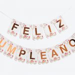 Banderin Feliz Cumpleaños FLORES Letra   Dorada.