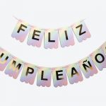 Banderin Feliz Cumpleaños Degrade Pastel Letra Dorada.