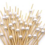 Pinche de Bamboo Perla Plateada 12  cm  Vienen por 50 Unidades