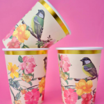 Vaso Polipapel  Pajarito y Flores Stamping Dorado x 10 Unidades