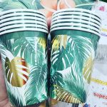 Vasos Polipapel Hojas PALMAS con Stamping Dorado x 6