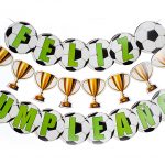 Banderin Feliz Cumpleaños Futbol Triple Pelotas y Copas. Argentina.