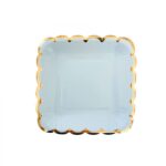 Plato Bandeja Cuadrado Polipapel Celeste Pastel Borde Stamping Dorado x 8 Unidades.