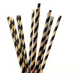 Sorbete de Polipapel Metalizados NEGRO Y DORADO Rayado x 24 Unidades