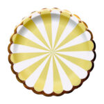 Platos de Polipapel Ruleta Amarillo Pastel y Blanco Borde Stamping Dorado x 8
