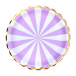 Platos de Polipapel Ruleta Lila Pastel y Blanco Borde Stamping Dorado x 8