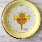 Platos COMUNION CALIZ con Stamping Dorado. 6 Unidades.  17 Cm Diametro.