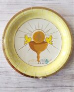 Platos COMUNION CALIZ con Stamping Dorado. 6 Unidades.  17 Cm Diametro.