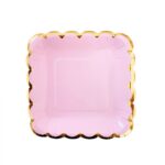 Plato Bandeja Cuadrado Polipapel Lila Pastel Borde Stamping Dorado x 8 Unidades.