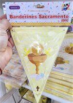 Banderin Triangulo  Comunion  CALIZ Con Stamping Dorado .