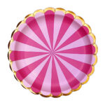 Platos de Polipapel Ruleta Rosa  y Fucsia Borde Stamping Dorado x 8