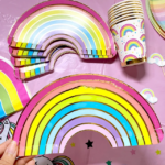 Platos Forma ArcoIris con Dorado  x 10 Unidades