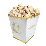 Pochoclera COMUNION Hojas de Olivo con Stamping Dorado x 8