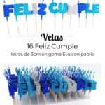 Set de Vela FELIZ CUMPLEAÑOS  Gama de Colores CELESTES. Son 16 velitas.