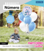 Set Globo BOUQUET NUMERO GLOBOS FOIL Y PERLADOS LISOS y CONFETTI X 7. Gama Celeste Blanco y Plata. - Imagen 2