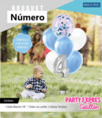 Set Globo BOUQUET NUMERO GLOBOS FOIL Y PERLADOS LISOS y CONFETTI X 7. Gama Celeste Blanco y Plata. - Imagen 3