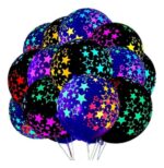 Globos Negro ESTRELLAS NEON Fluo. 12 Pulgadas x 5 Unidades Importados Serpentex.