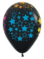 Globos Negro ESTRELLAS NEON Fluo. 12 Pulgadas x 5 Unidades Importados Serpentex. - Imagen 2