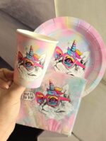 Vasos Polipapel  GATITA ARCOIRIS x 6 Unidades. - Imagen 2
